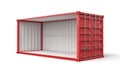 3d rendering of open empty red shipping container side view isolated on white background