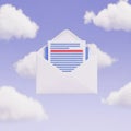 3D Rendering of an Open Envelope with a Document Floating in a Cloudy Sky letter mail Royalty Free Stock Photo