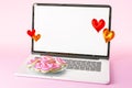 3d rendering of open laptop cookie with heart shaped