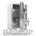 3D rendering of open Safe with Data Backup text