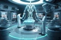 3D rendering of an operating room with a medical team in the background, A futuristic image of robotic surgery, AI Generated