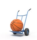 3d rendering of orange basketball ball on a hand truck Royalty Free Stock Photo