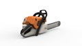 3d rendering of an orange chainsaw isolated in a white studio background Royalty Free Stock Photo