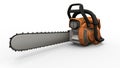 3d rendering of an orange chainsaw isolated in a white studio background Royalty Free Stock Photo