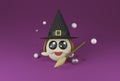 3d rendering orange cute witch kawaii on violet background Halloween theme