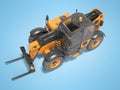 3D rendering orange front view telescopic loader on blue background with shadow Royalty Free Stock Photo