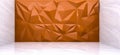 3D rendering of orange polygon wall in marble room Royalty Free Stock Photo