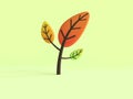 3d rendering orange yellow green curve cartoon tree autumn/fall season