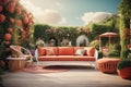 3D Rendering of outdoor garden furniture scene. 3D illustration