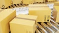 3D rendering Packages delivery, packaging service and parcels transportation system concept, cardboard boxes on conveyor