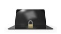 3d rendering of a padlock standing on a laptop isolated in white background Royalty Free Stock Photo