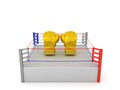 3D Rendering of a pair of gold boxing gloves in a ring Royalty Free Stock Photo
