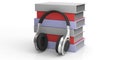 3d rendering pair of wireless headphones and audio books