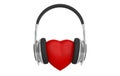 3d rendering pair of wireless headphones and a red heart