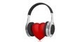 3d rendering pair of wireless headphones and a red heart