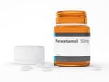 3d rendering of paracetamol bottle with pills over white Royalty Free Stock Photo