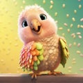 Super Cute Parrot With Corn In Hand In Pixar Style Woodchuck Tale