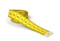 3d rendering of partly rolled out yellow measuring tape isolated on white background.