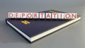 A 3D rendering of a passport and the word \'DEPORTATION\' Royalty Free Stock Photo