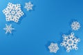 3d rendering pattern snowflake frosty texture corners image, mockup blue background