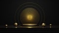 3d rendering of pedestal isolated on black background, gold frame, memorial board, abstract minimal concept, luxury minimalist