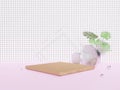 3D rendering of pedestal podium, Abstract minimal display empty space with Monstera leaves. Geometry podium for beauty cosmetic