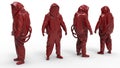 3D rendering - people wearing red hazard suites