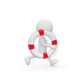 3D rendering of a person figure running with a lifebuoy isolated on a white background