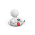 3D rendering of a person figure sitting in a lifebuoy isolated on a white background