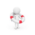 3D rendering of a person figure wearing a lifebuoy isolated on a white background