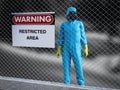 3D rendering of person in hazmat suit in restricted area