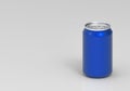 3d rendering. Perspective view of blank blue soft drink cola can with copy space gray background. with clipping path Royalty Free Stock Photo