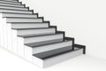 3d rendering. perspective view of modern black plate on white cement stairs background