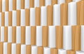 3d rendering. perspective view of random modern minimal white and brown wood long cube stack wall texture design background