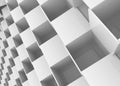 3d rendering. perspective view of randoming white hole square boxes stack background