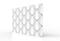 3d rendering. perspective view of textured white geometric grid pattern tile wall with clipping path on gray background. Royalty Free Stock Photo