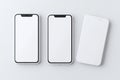 In a 3D rendering, a phone screen mockup and multiple slides are presented, highlighting an app interface, UX/UI, and Royalty Free Stock Photo