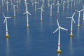 Photorealistic image of a wind park in the sea