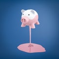 3d rendering of piggy bank with melting pink paint on blue background Royalty Free Stock Photo