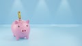 3d rendering piggy bank standing on a pile of coin.saving money motion for future.coin putting in piggy bank.