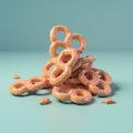 3d rendering of a pile of pretzels on a blue background Royalty Free Stock Photo