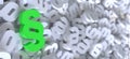 3D rendering of a pile of white paragraph section symbols and a bright green one on top