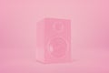 3d rendering of pink audio column speaker standing on background of the same color.