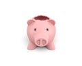 3d rendering of a pink ceramic piggy bank with a broken top on white background.