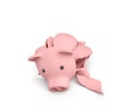 3d rendering of a pink ceramic piggy bank completely broken up into several large pieces.