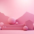 Minimalist Pink 3d Render With Cylindrical Spheres And Memphis Design Influence