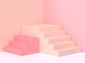 3d rendering pink-cream wall corner staircase podium minimal background