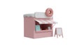 3D Rendering of pink doughnut shop vendor isolated on white background