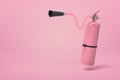 3d rendering of pink fire extinguisher suspended in air on pink background with copy space.