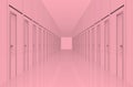 3d rendering. Pink Hallway doors with light and the end of the way. several Selection to the goal or success in business concept.